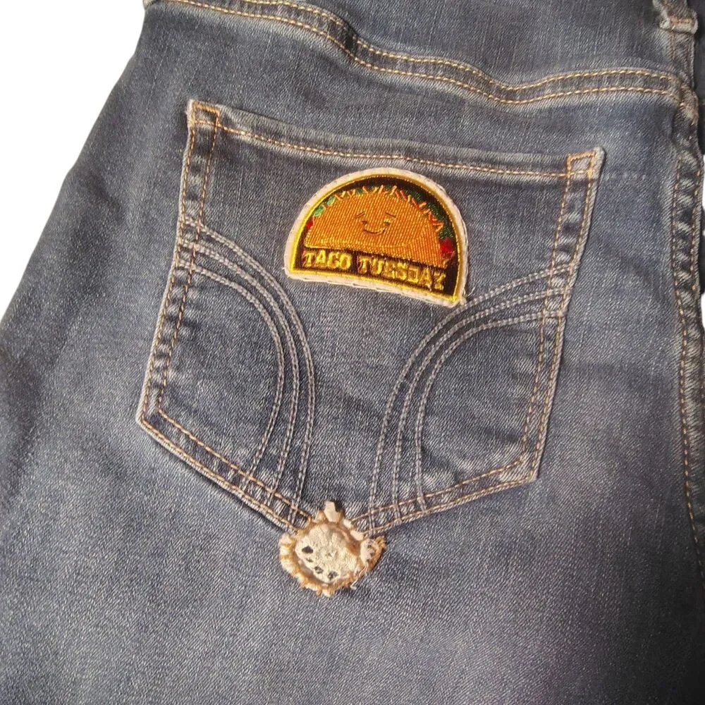 HOLLISTER Ultra High-Rise Cut Off Denim Shorts Blue Size 15 W32 Y2K Custom